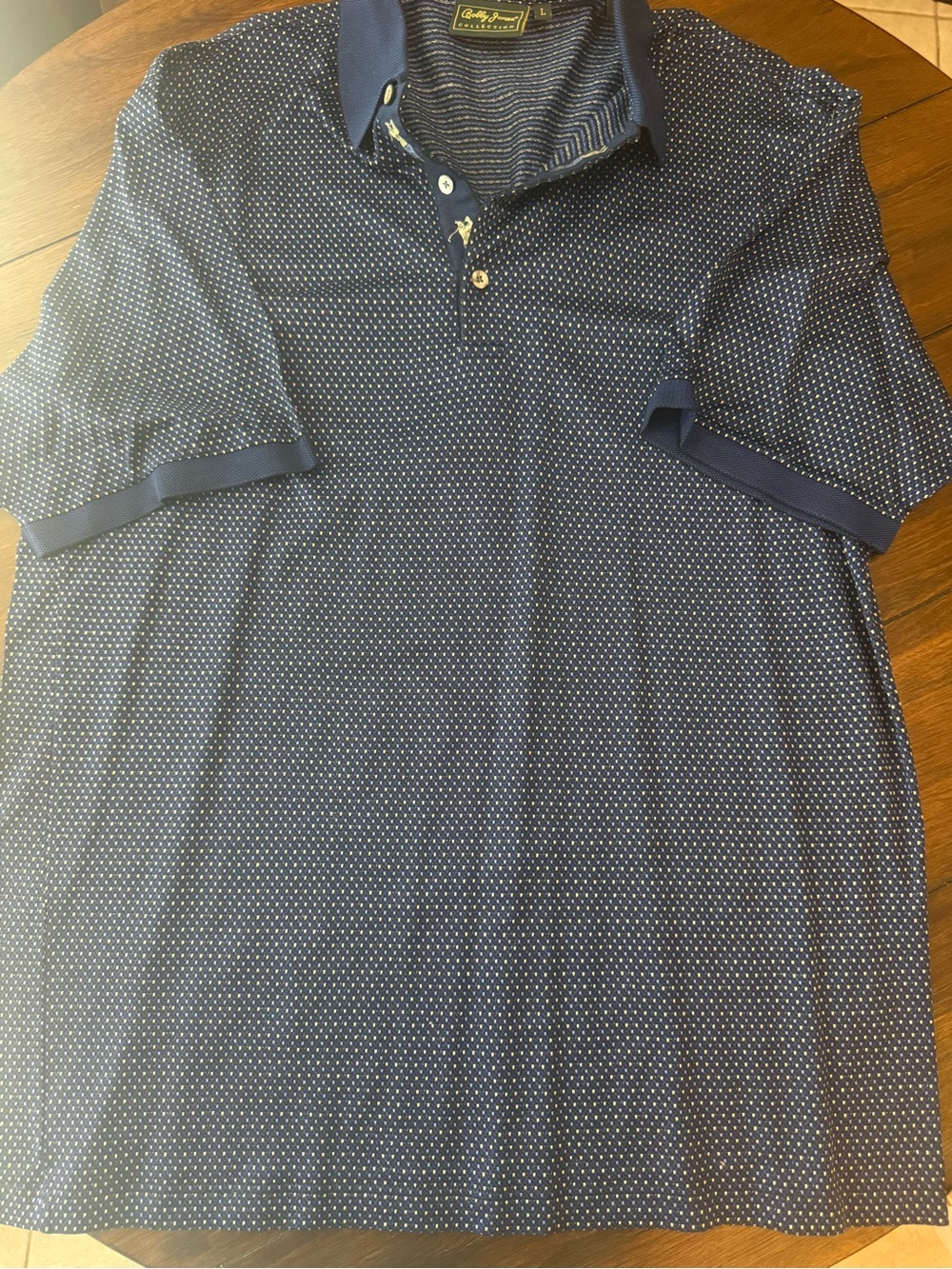 Bobby Jones Navy Polo Golf with White Microdot Pattern Size Large